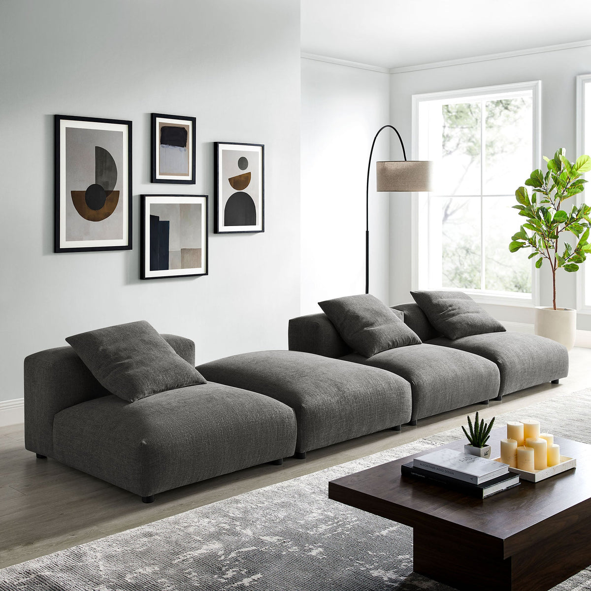 Solace 4-Piece Modular Upholstered Fabric Sectional Sofa by Modway in gray with modular sections on Tampa Home & Garden Store