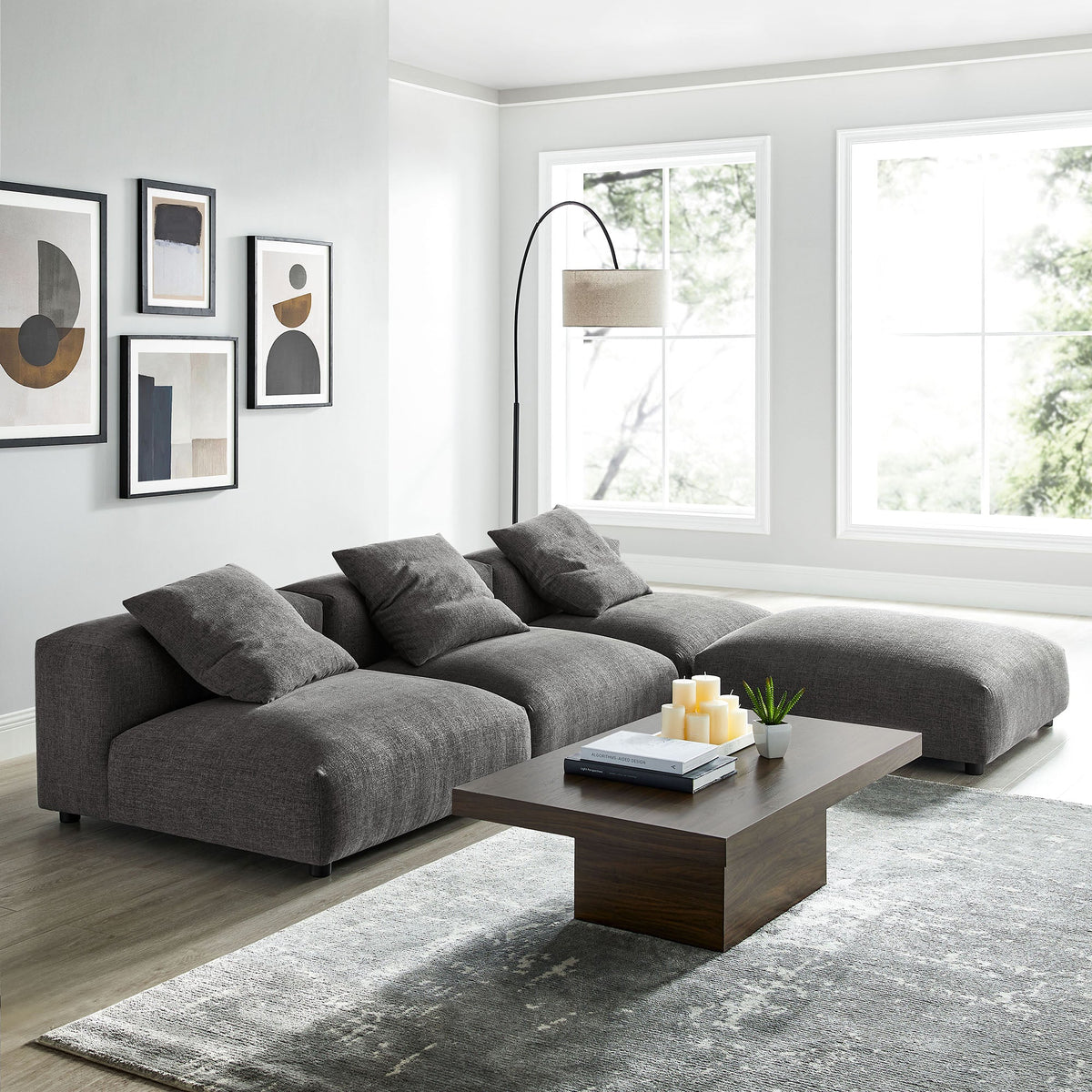 Solace 4-Piece Modular Upholstered Fabric Sectional Sofa gray fabric by HouseOfZazla on Tampa Home & Garden Store