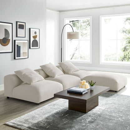 Solace 4-Piece Modular Upholstered Fabric Sectional Sofa cream beige fabric HouseOfZazla on Tampa Home & Garden Store