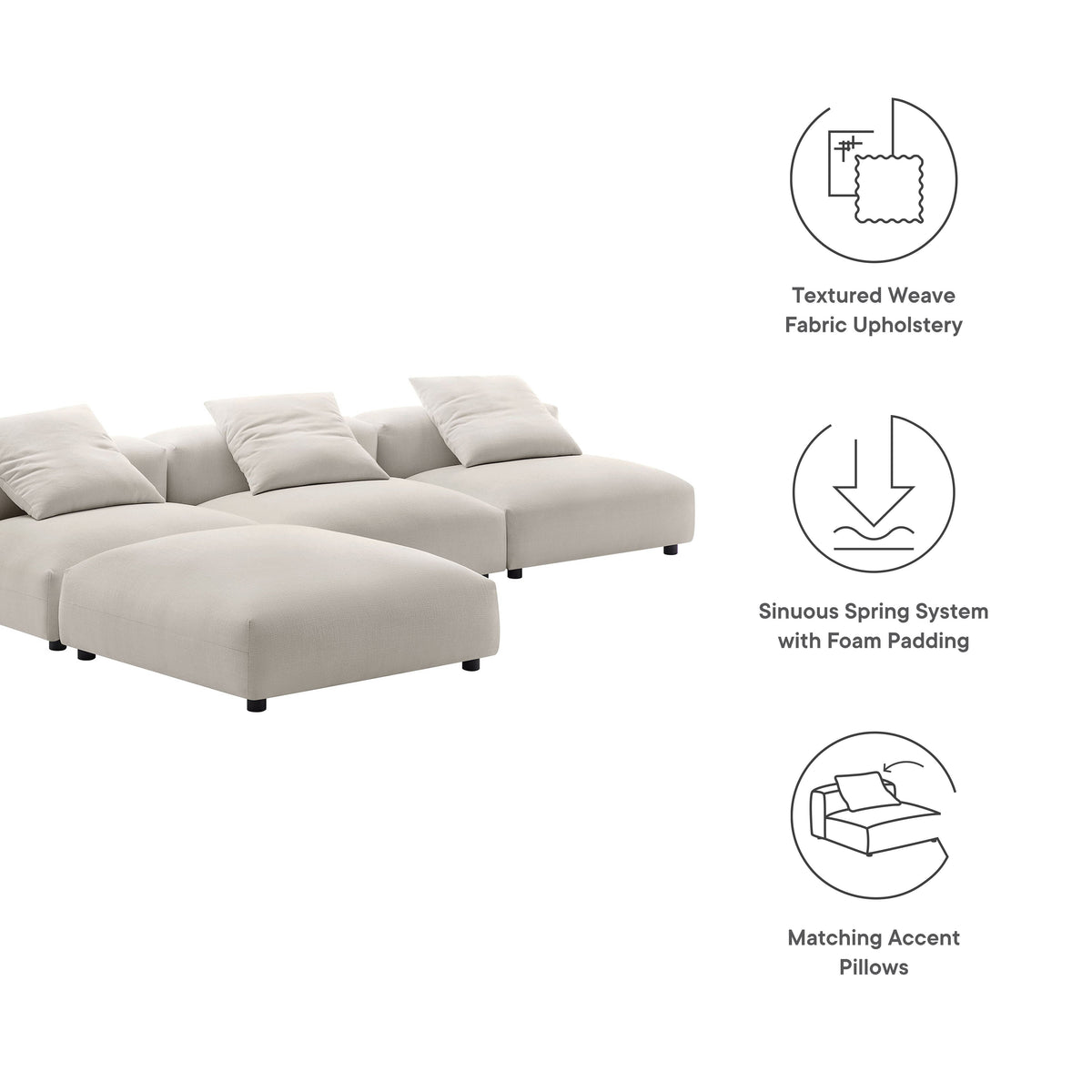 Solace 4-Piece Modular Upholstered Sectional Sofa by Modway in beige with plush cushions on Tampa Home & Garden Store