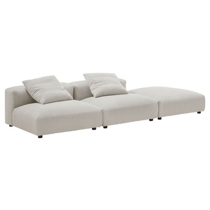 Solace 3-Piece Modular Corduroy Upholstered Sectional Sofa in beige with tufted cushions on Tampa Home & Garden Store
