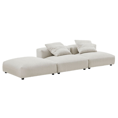 Solace 3-Piece Modular Corduroy Sectional Sofa in beige with plush cushions on Tampa Home & Garden Store