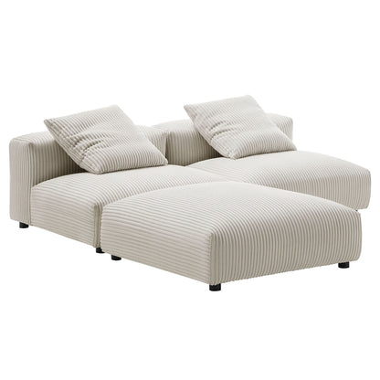Solace 3-Piece Modular Corduroy Sectional Sofa in beige with ribbed upholstery on Tampa Home & Garden Store
