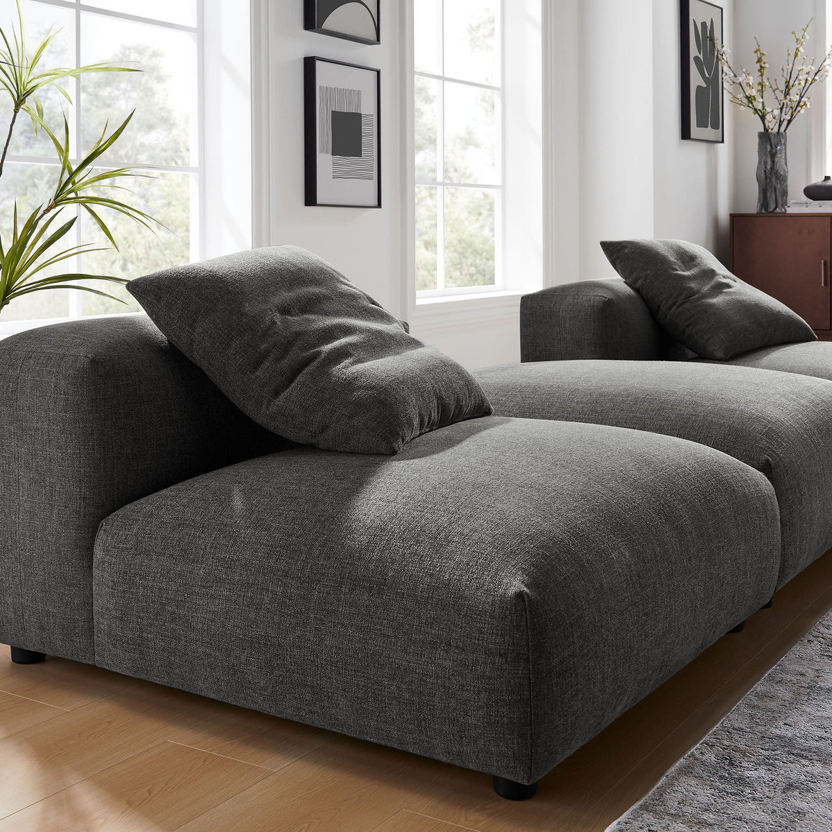 Solace 3-Piece modular upholstered fabric sectional sofa by Modway in charcoal gray on Tampa Home & Garden Store