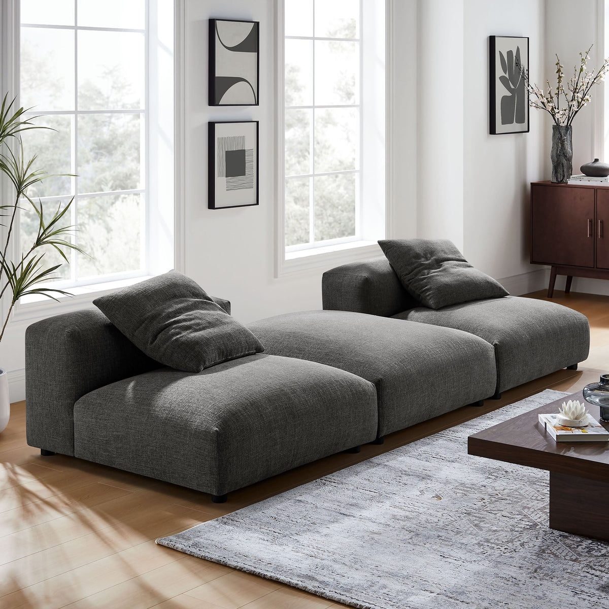 Solace 3-Piece Modular Upholstered Sectional Sofa in gray fabric by Modway on Tampa Home & Garden Store