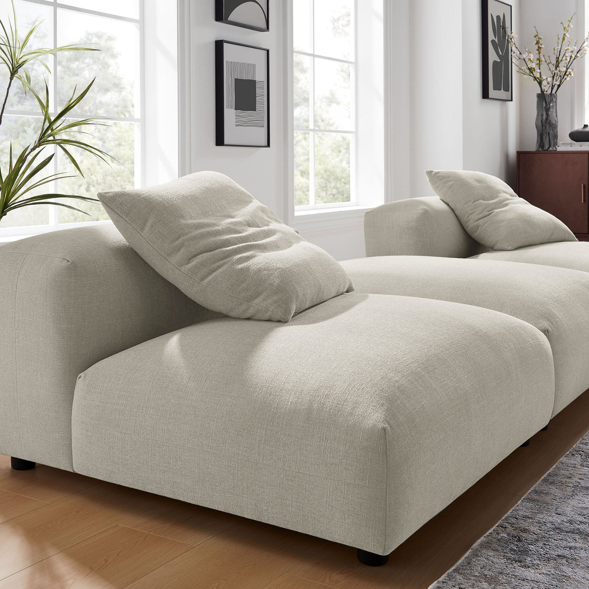 Solace 3-Piece Modular Upholstered Fabric Sectional Sofa beige fabric by HouseOfZazla on Tampa Home & Garden Store