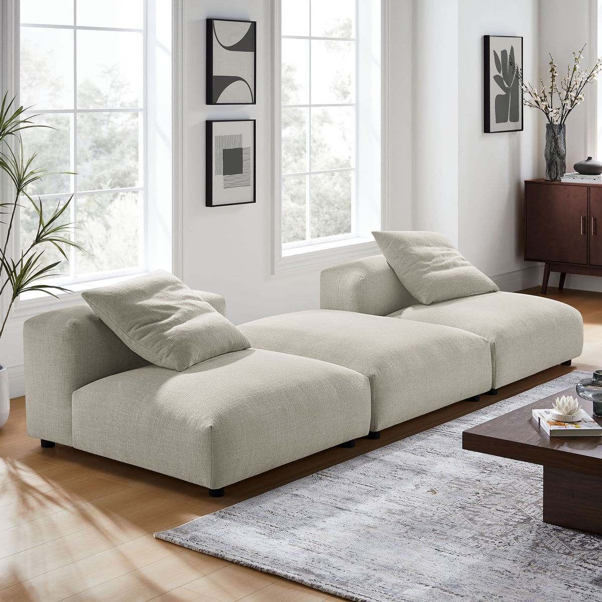 Solace 3-Piece Modular Upholstered Fabric Sectional Sofa in light beige by Modway on Tampa Home & Garden Store