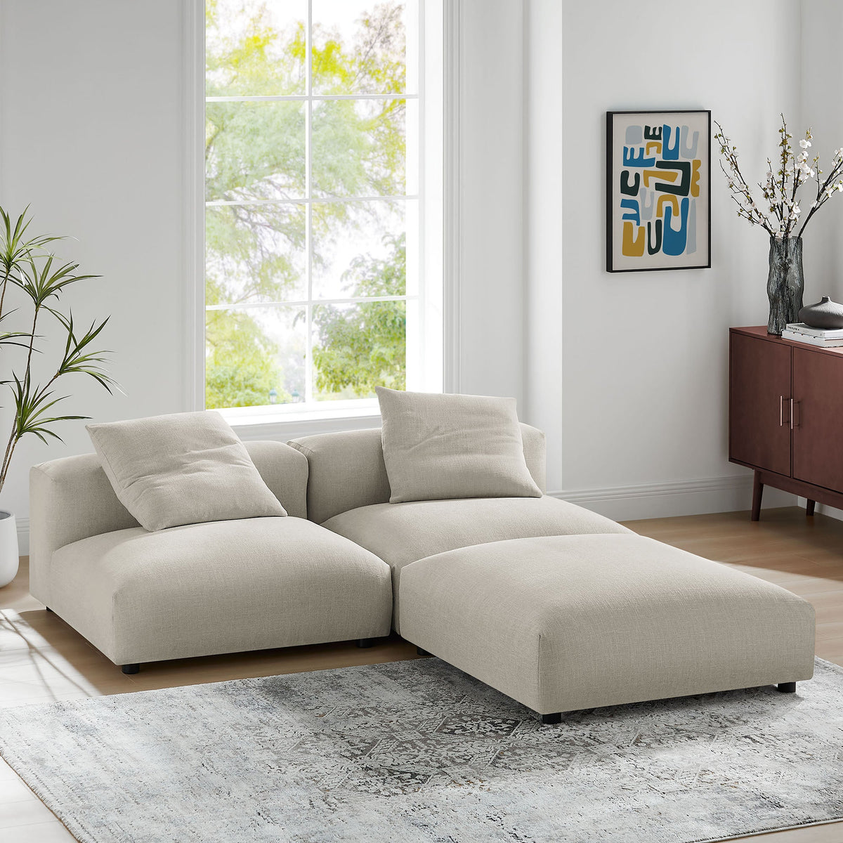 Solace 3-Piece Modular Upholstered Fabric Sectional Sofa in beige fabric on Tampa Home & Garden Store