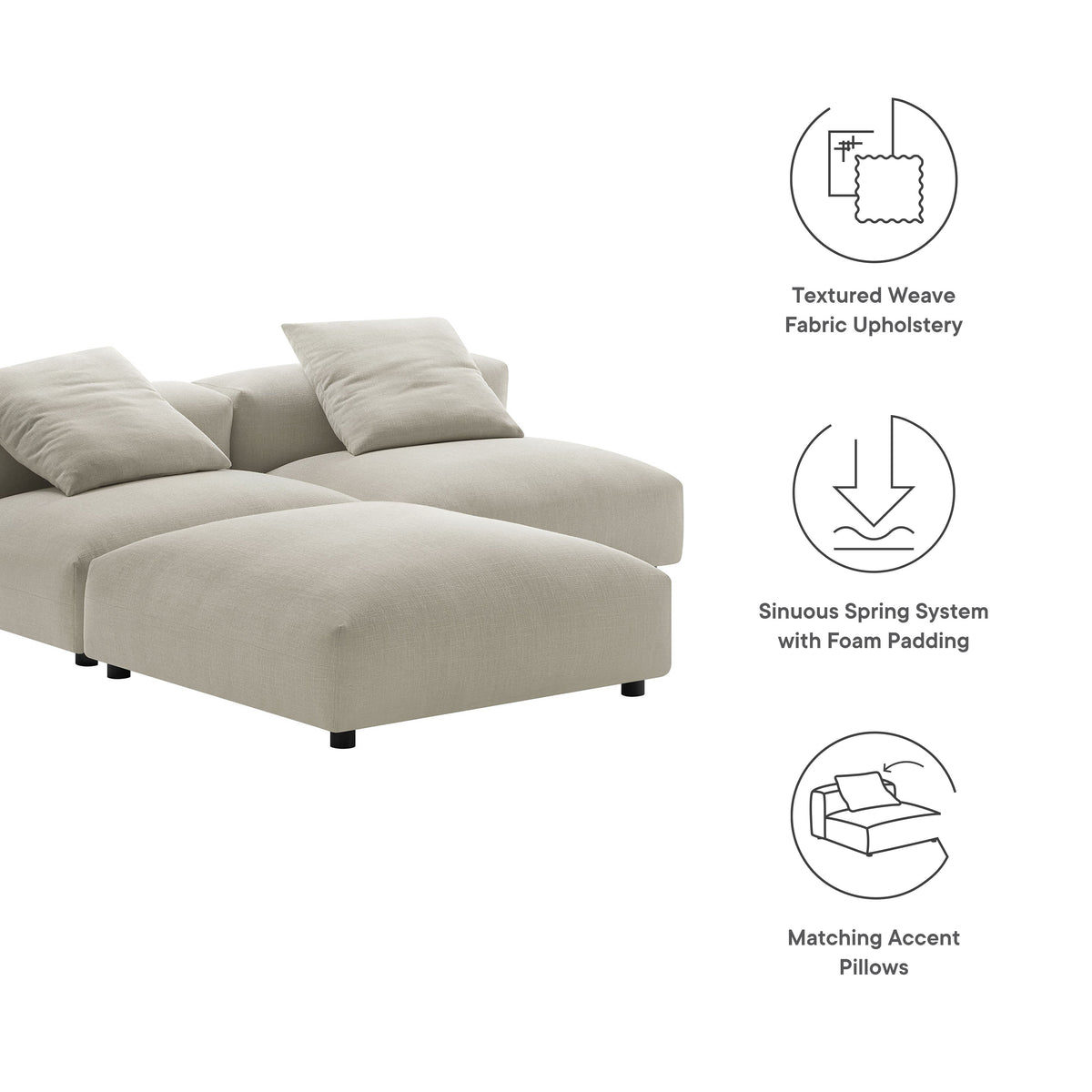 Solace 3-Piece Modular Upholstered Fabric Sectional Sofa beige by Modway, HouseOfZazla on Tampa Home & Garden Store