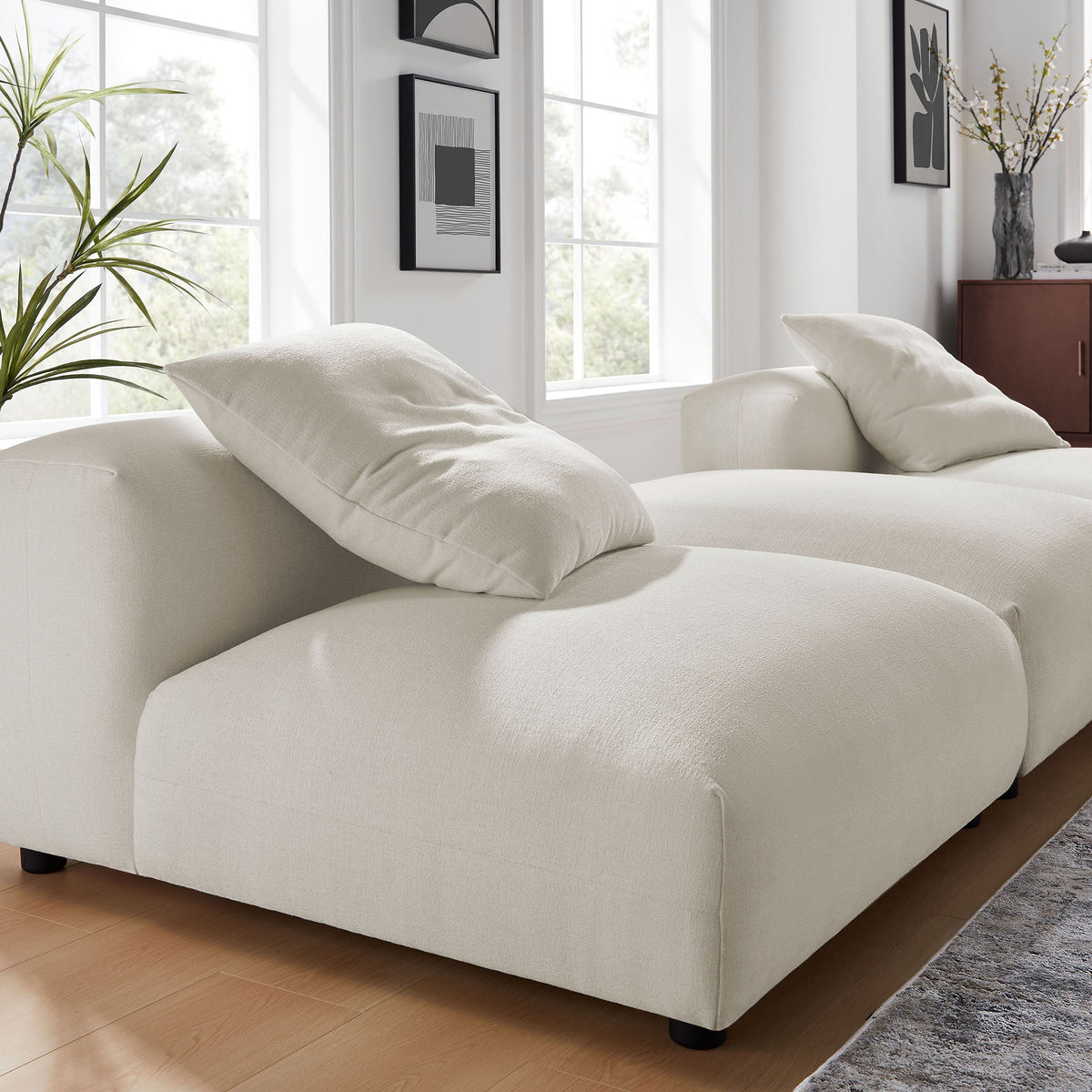 Solace 3-Piece Modular Upholstered Fabric Sectional Sofa by Modway with cream cushions on Tampa Home & Garden Store