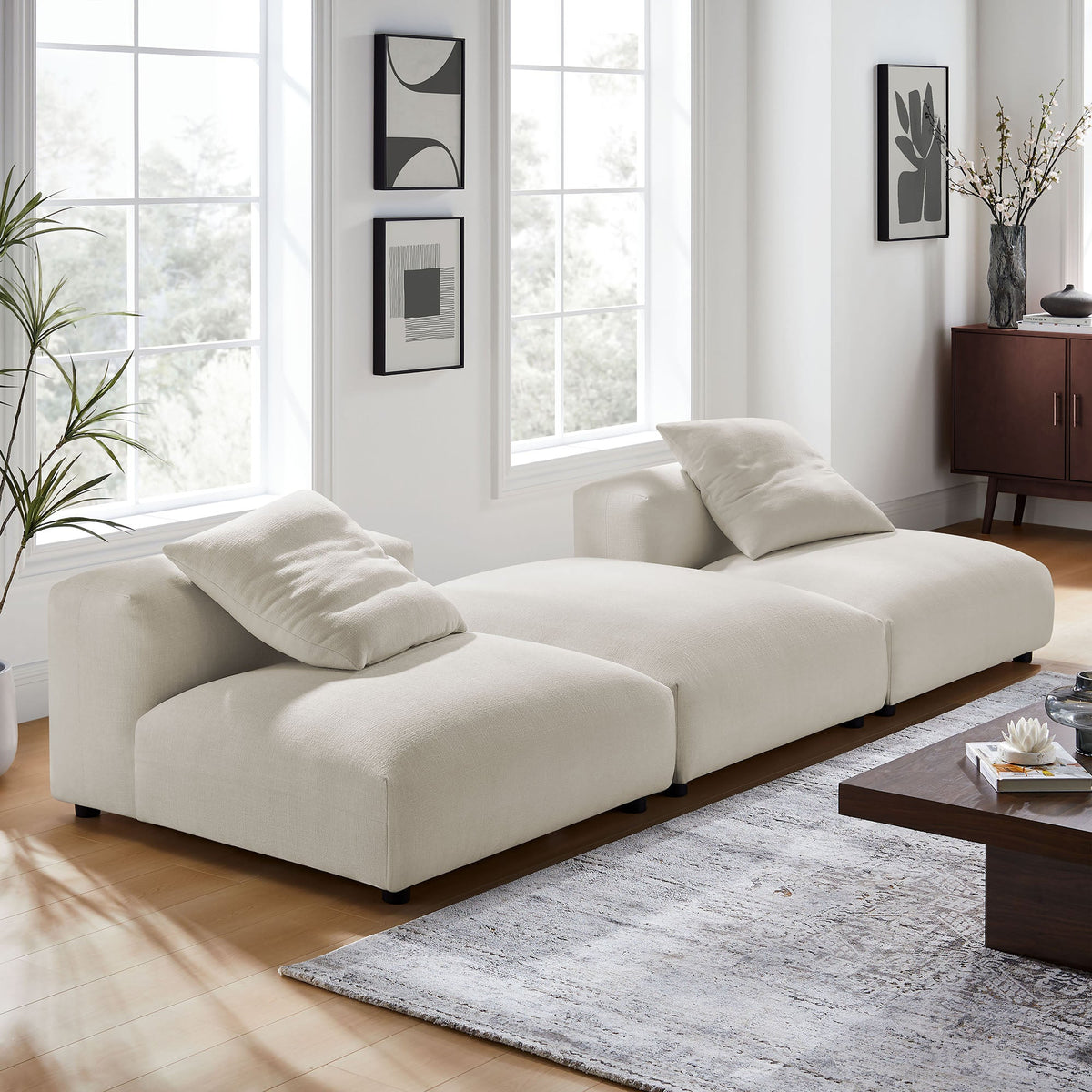 Solace 3-Piece modular ivory fabric sectional sofa by Modway with plush cushions on Tampa Home & Garden Store