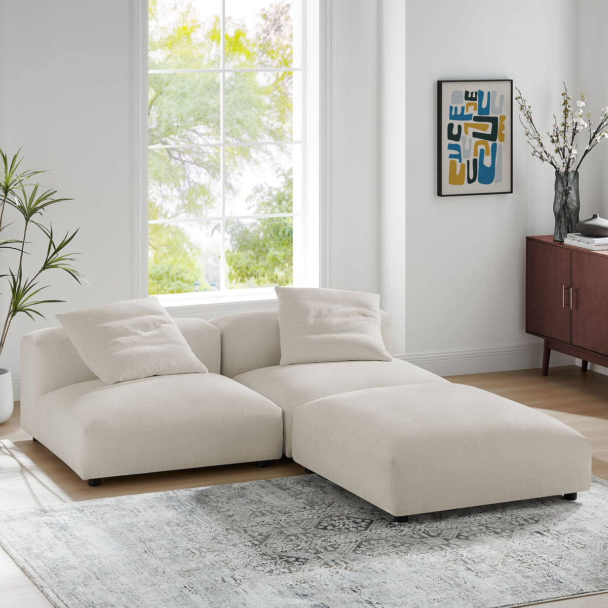 Solace 3-Piece Modular Upholstered Fabric Sectional Sofa by Modway, cream fabric on Tampa Home & Garden Store
