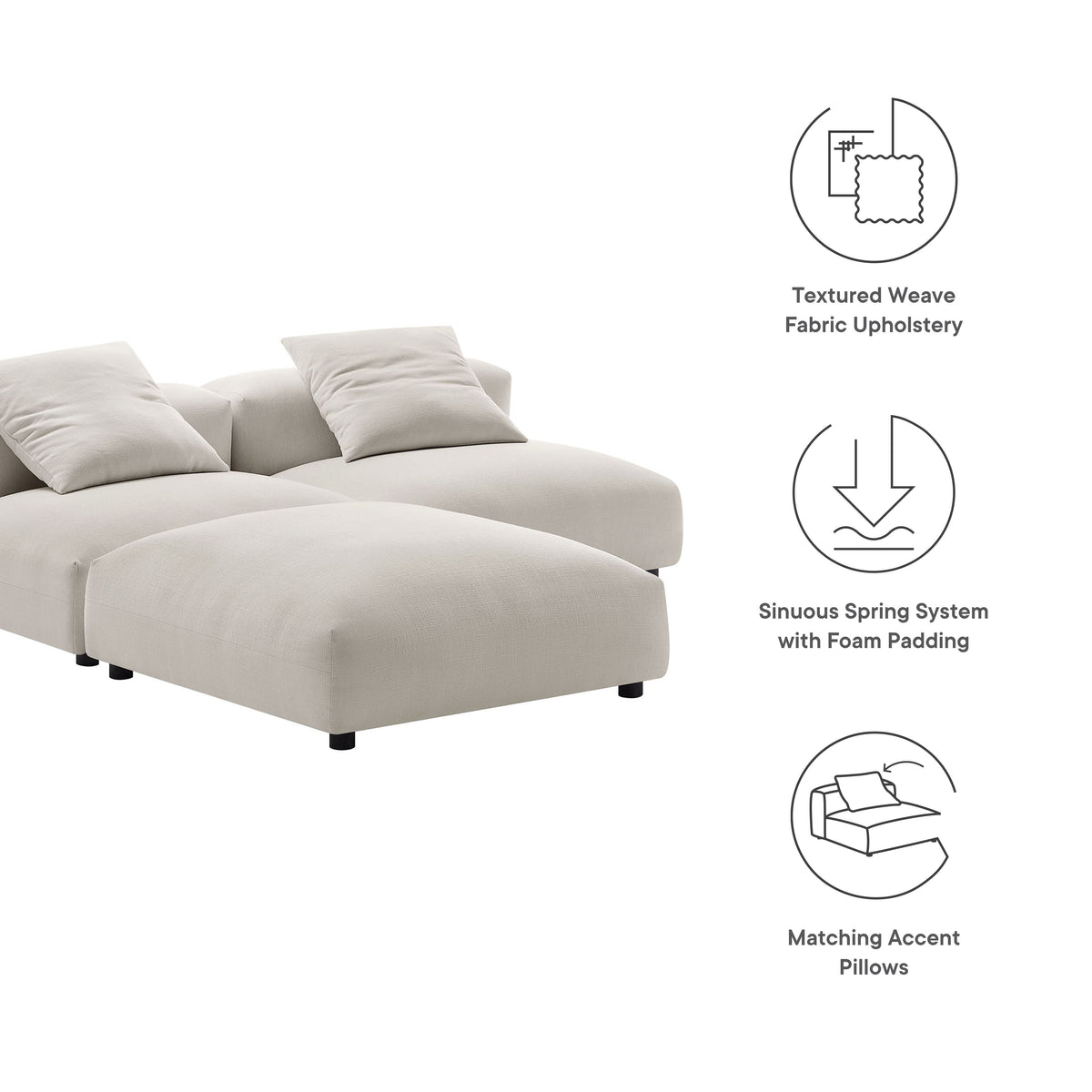 Solace 3-Piece Modular Upholstered Fabric Sectional Sofa in beige textured weave fabric on Tampa Home & Garden Store