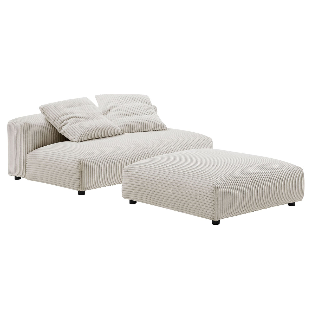 Solace modular armless loveseat and ottoman in beige corduroy fabric 2-piece set on Tampa Home & Garden Store