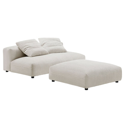 Solace modular armless loveseat and ottoman in beige corduroy fabric 2-piece set on Tampa Home & Garden Store