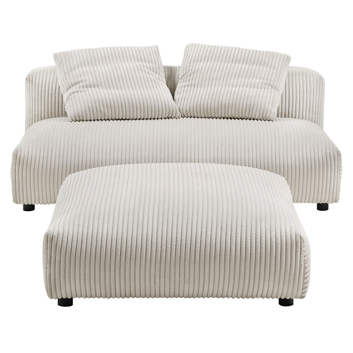 Solace corduroy armless loveseat & ottoman set in cream, HouseOfZazla on Tampa Home & Garden Store