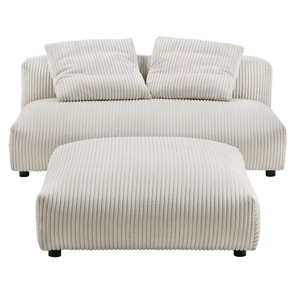Solace corduroy armless loveseat & ottoman set in cream, HouseOfZazla on Tampa Home & Garden Store