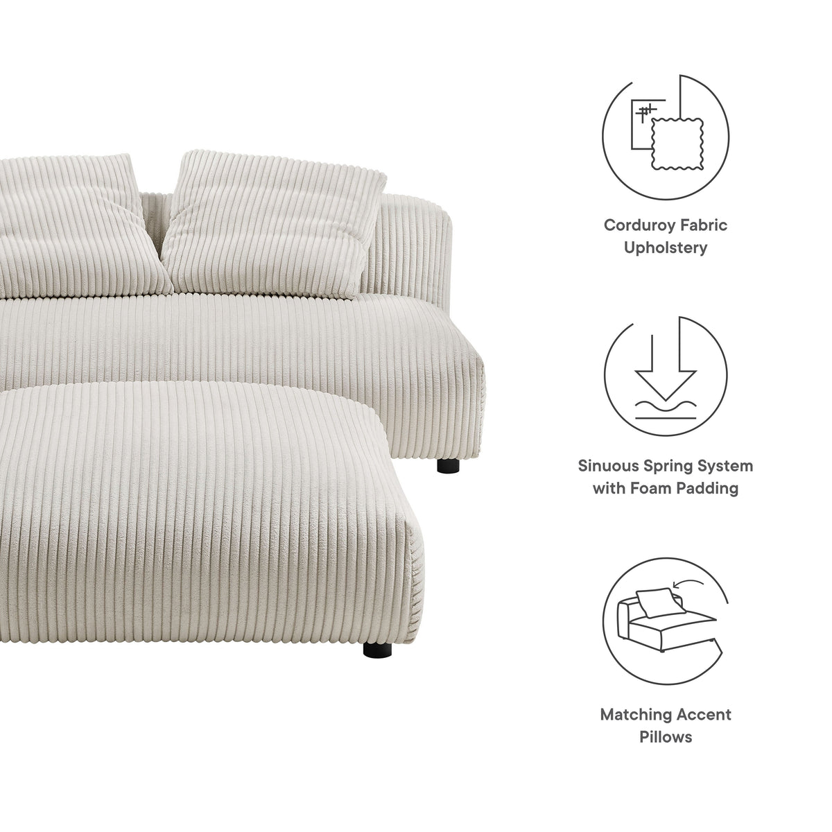 Solace modular corduroy upholstered armless loveseat and ottoman set in beige by HouseOfZazla on Tampa Home & Garden Store
