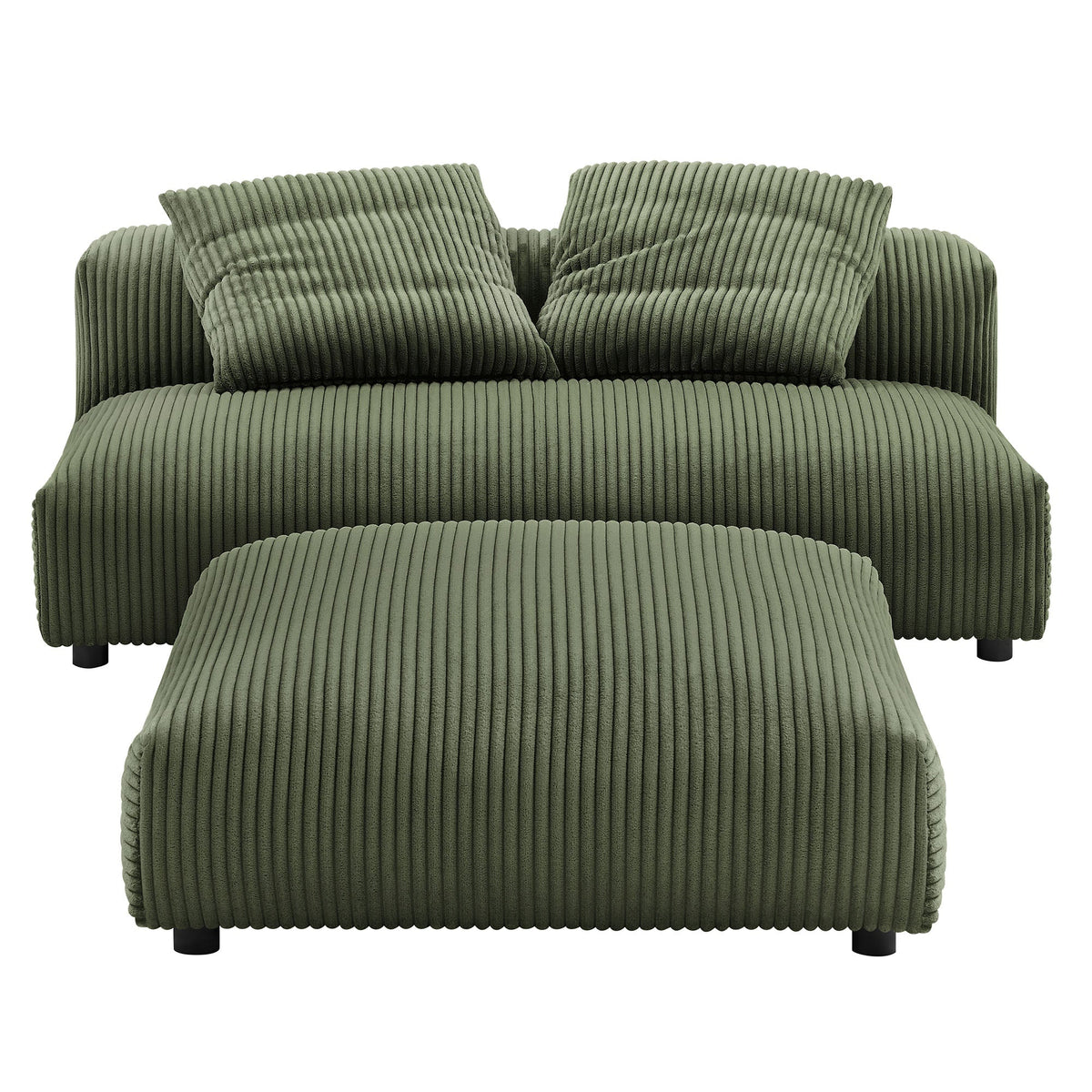 Solace modular armless loveseat and ottoman set in olive green corduroy with ribbed texture on Tampa Home & Garden Store
