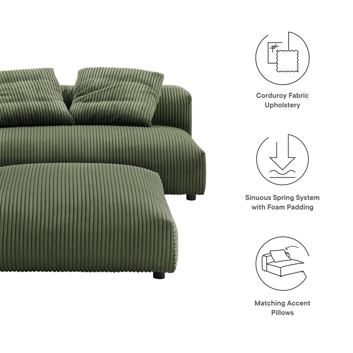 Solace modular armless loveseat and ottoman set in olive corduroy fabric by HouseOfZazla on Tampa Home & Garden Store