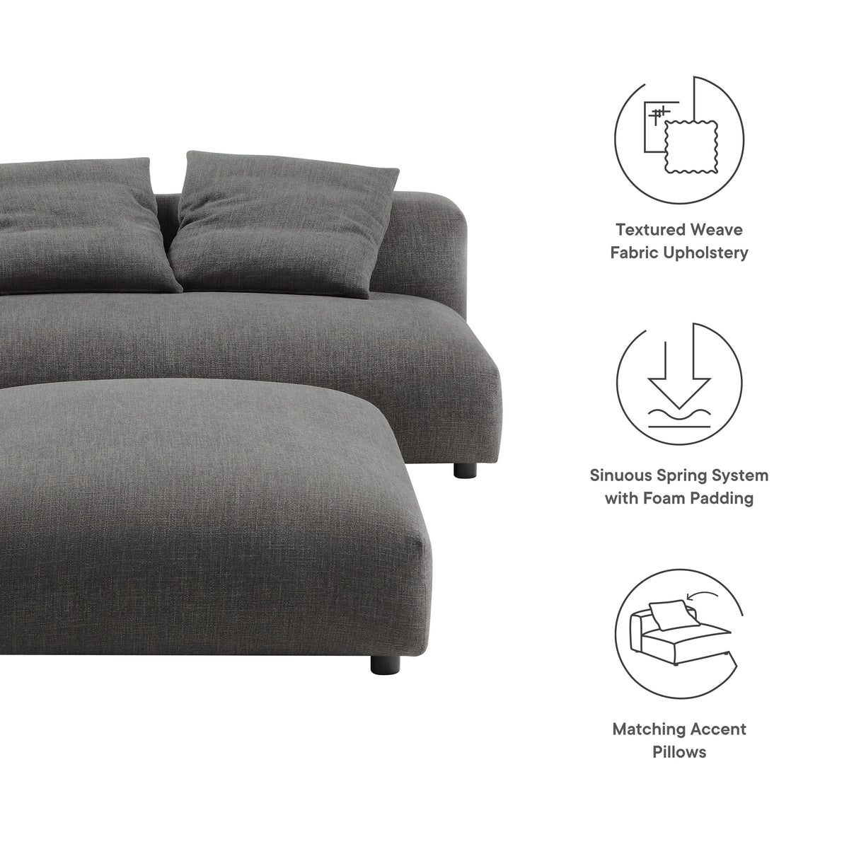 Solace modular armless loveseat and ottoman in charcoal gray textured weave fabric by Modway on Tampa Home & Garden Store