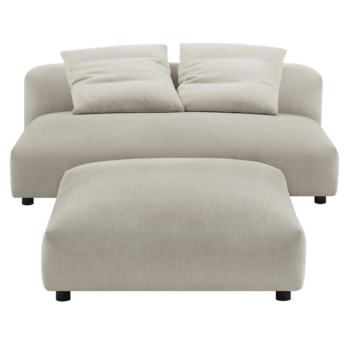 Solace modular armless loveseat and ottoman in beige fabric with plush back cushions on Tampa Home & Garden Store