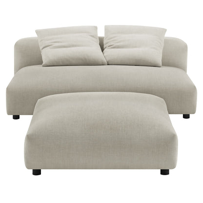 Solace modular armless loveseat and ottoman in beige fabric with plush back cushions on Tampa Home & Garden Store