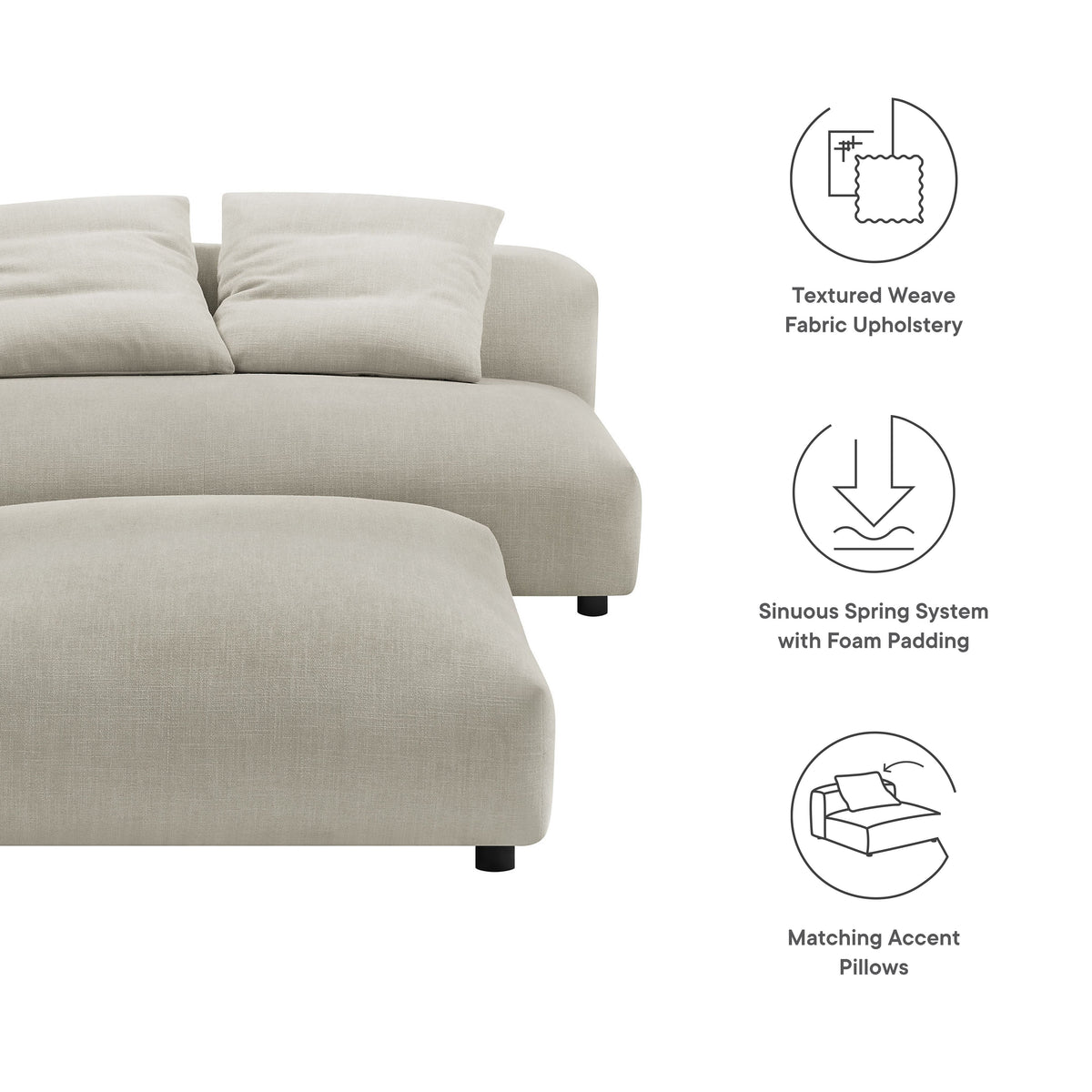Solace modular armless loveseat and ottoman set in textured beige weave fabric on Tampa Home & Garden Store