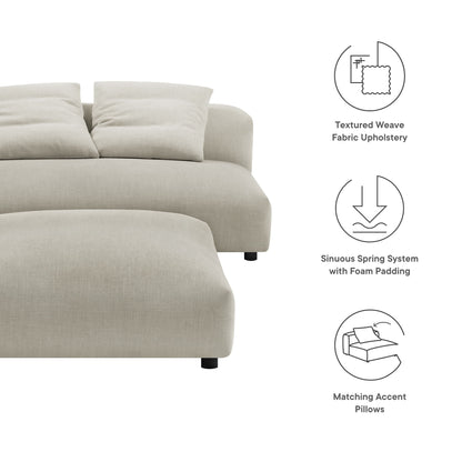 Solace modular armless loveseat and ottoman set in textured beige weave fabric on Tampa Home & Garden Store
