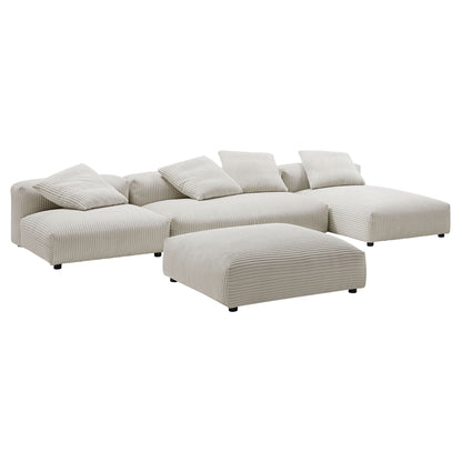 Solace 4-piece modular corduroy sectional sofa with ottoman in beige, plush ribbed upholstery on Tampa Home & Garden Store