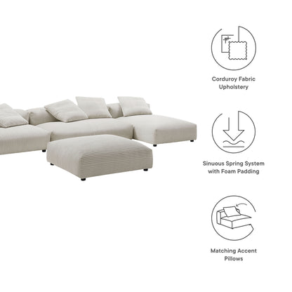 Solace 4-Piece Modular Corduroy Sectional Sofa with Ottoman in beige fabric HouseOfZazla on Tampa Home & Garden Store