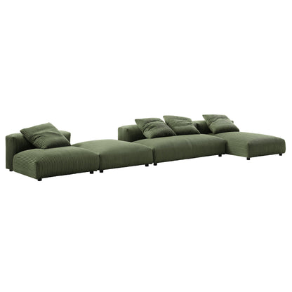 Solace 4-piece modular corduroy sectional sofa with ottoman in olive green by HouseOfZazla on Tampa Home & Garden Store