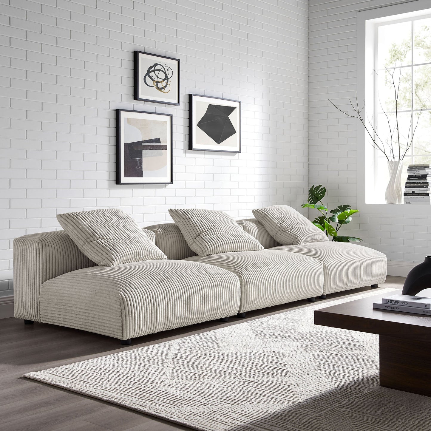 Modway Solace 3 Piece Modular Corduroy Sofa