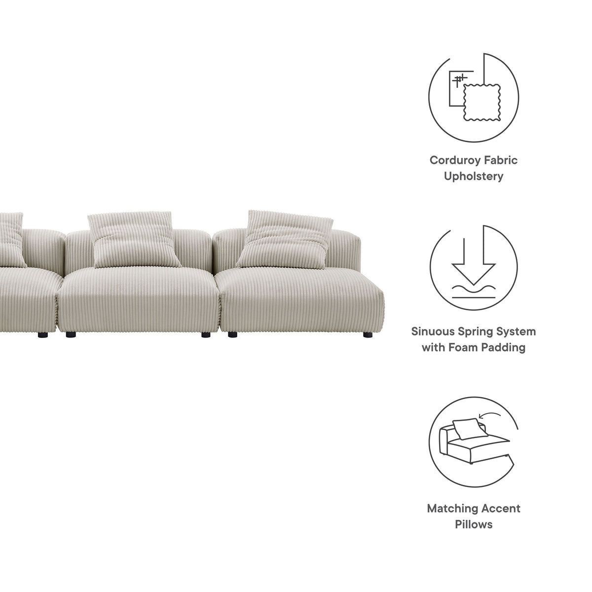 Modway Solace 3 Piece Modular Corduroy Sofa