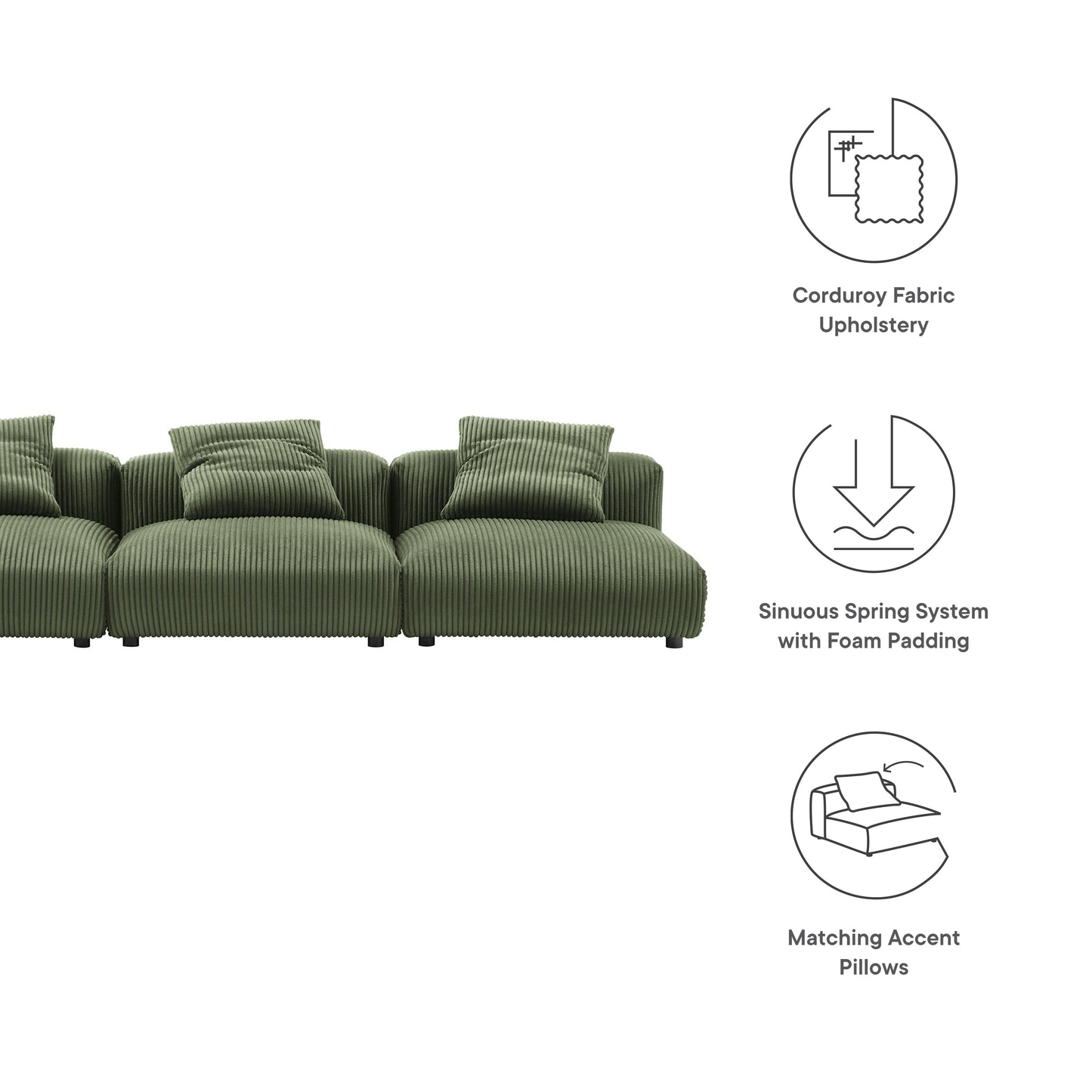 Modway Solace 3 Piece Modular Corduroy Sofa
