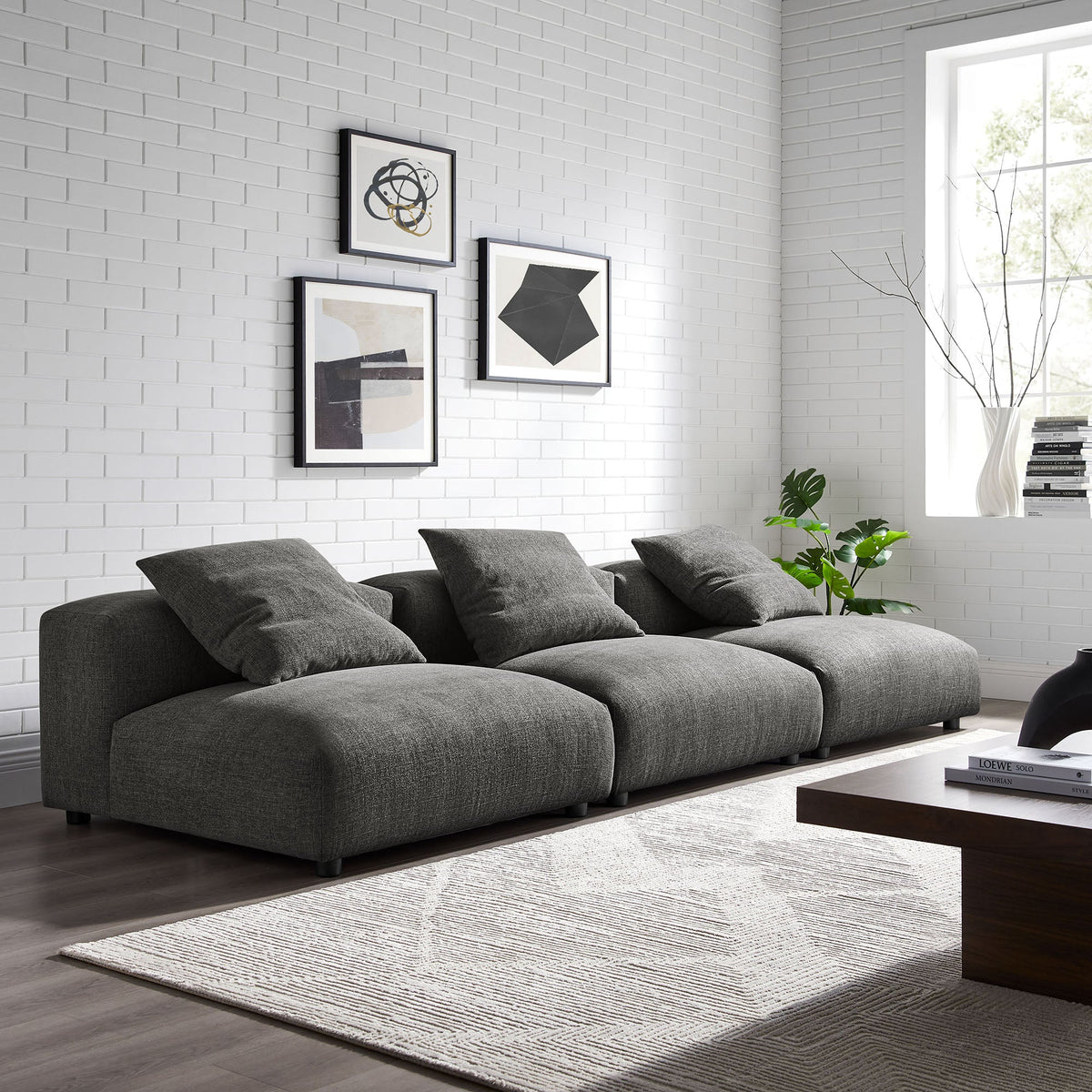 Solace 3-Piece Modular Upholstered Fabric Sofa, gray fabric modular sectional by Modway on Tampa Home & Garden Store