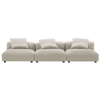Solace 3-Piece Modular Upholstered Fabric Sofa by Modway in beige with plush cushions on Tampa Home & Garden Store