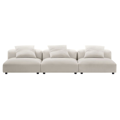 Solace 3-Piece Modular Upholstered Fabric Sofa beige with black legs three-seat configuration on Tampa Home & Garden Store