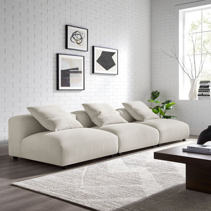 Solace 3-Piece Modular Upholstered Fabric Sofa by Modway in cream fabric with plush cushions on Tampa Home & Garden Store