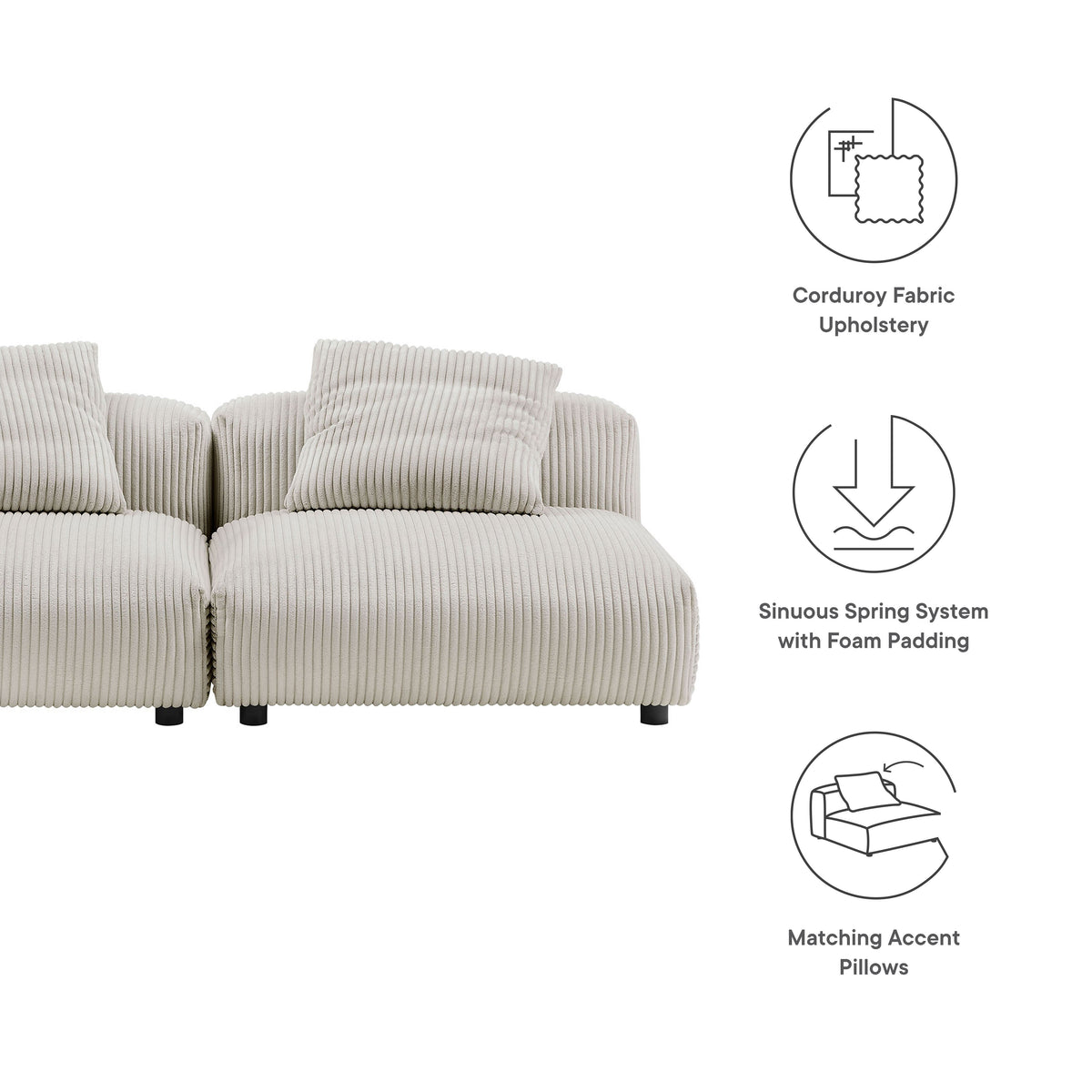 Modway 2 Piece Corduroy Modular Sofa and a Set