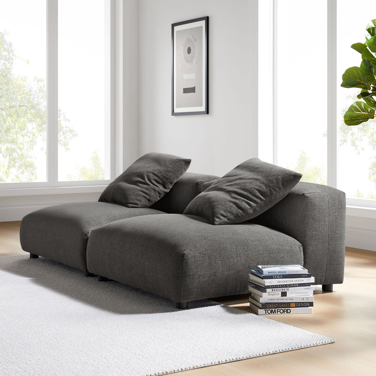 Solace 2-Piece Modular Upholstered Sofa by Modway charcoal gray fabric, modular sectional on Tampa Home & Garden Store