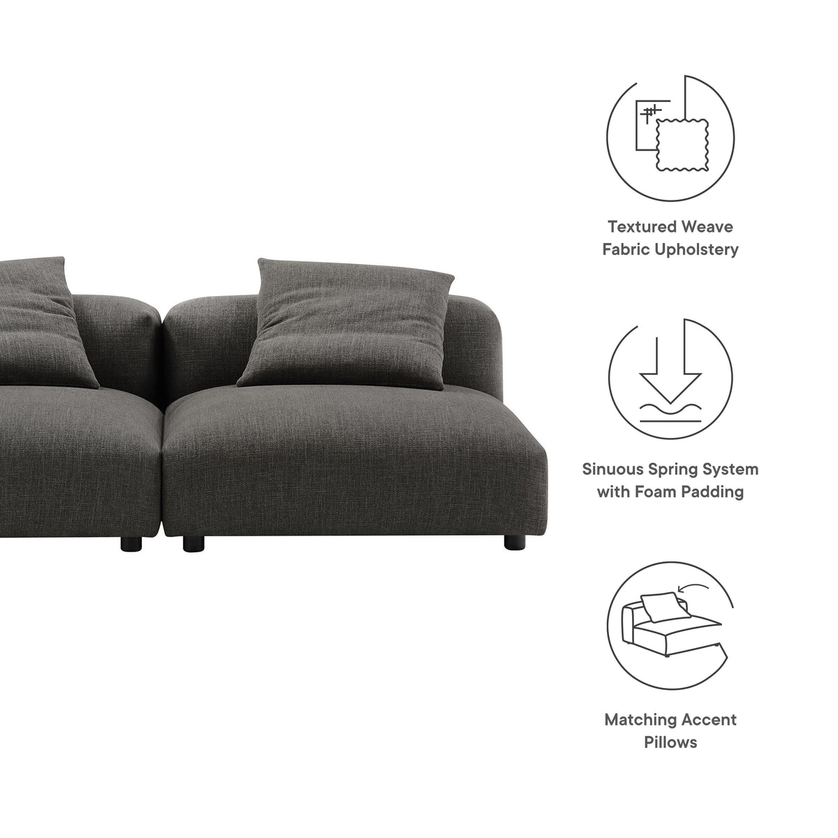 Solace 2-Piece Modular Upholstered Fabric Sofa in dark gray textured weave by Modway on Tampa Home & Garden Store