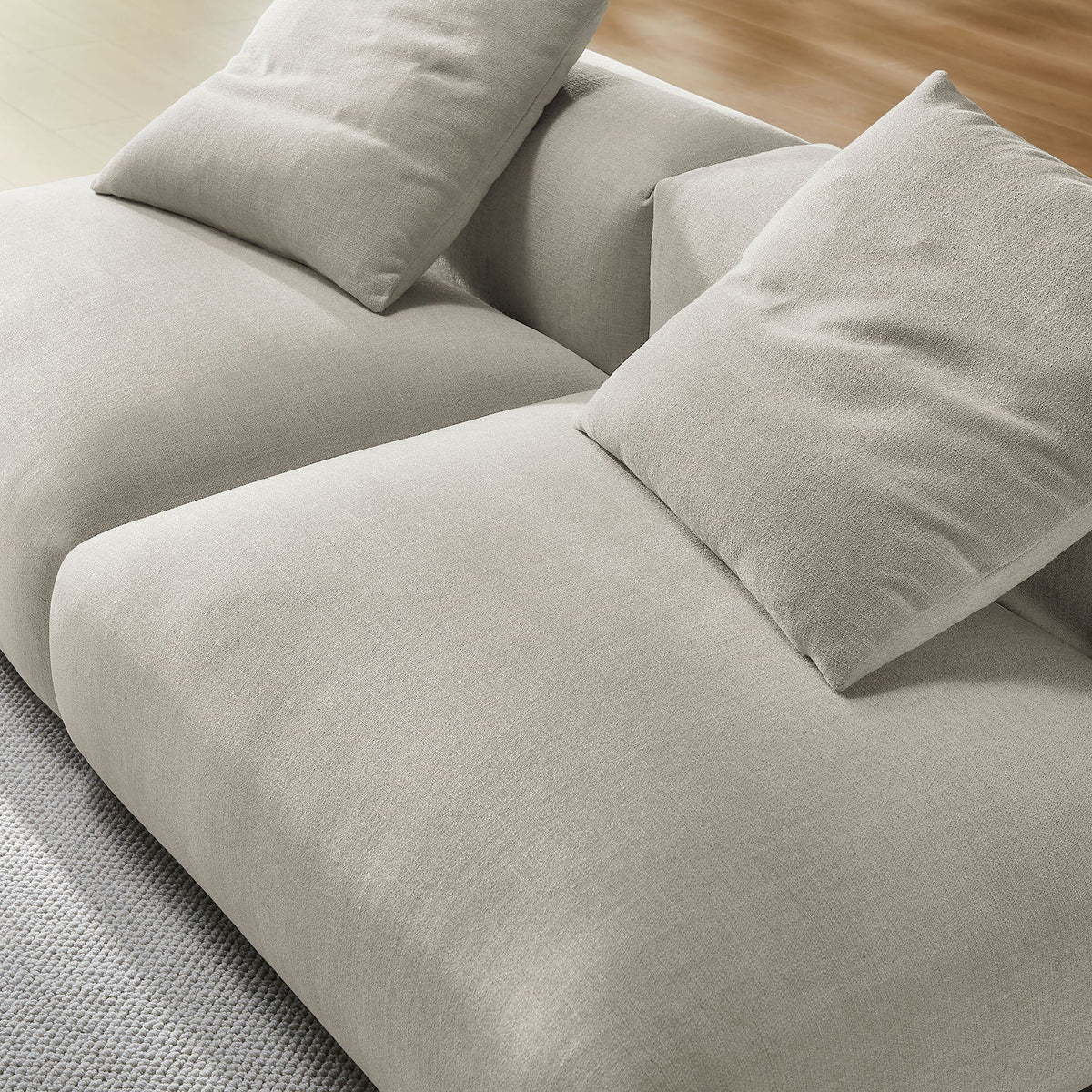 Solace 2-Piece Modular Upholstered Fabric Sofa beige with plush cushions by HouseOfZazla on Tampa Home & Garden Store
