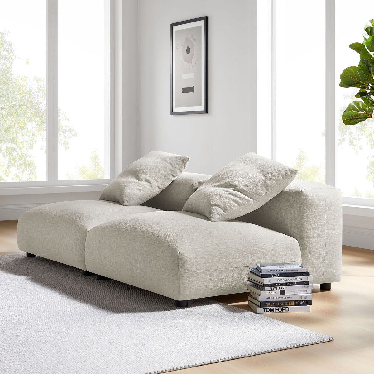 Solace 2-Piece Modular Upholstered Fabric Sofa beige fabric by HouseOfZazla on Tampa Home & Garden Store