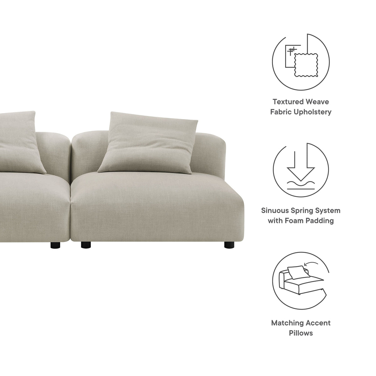 Solace 2-Piece Modular Upholstered Fabric Sofa beige fabric with plush cushions Modway on Tampa Home & Garden Store