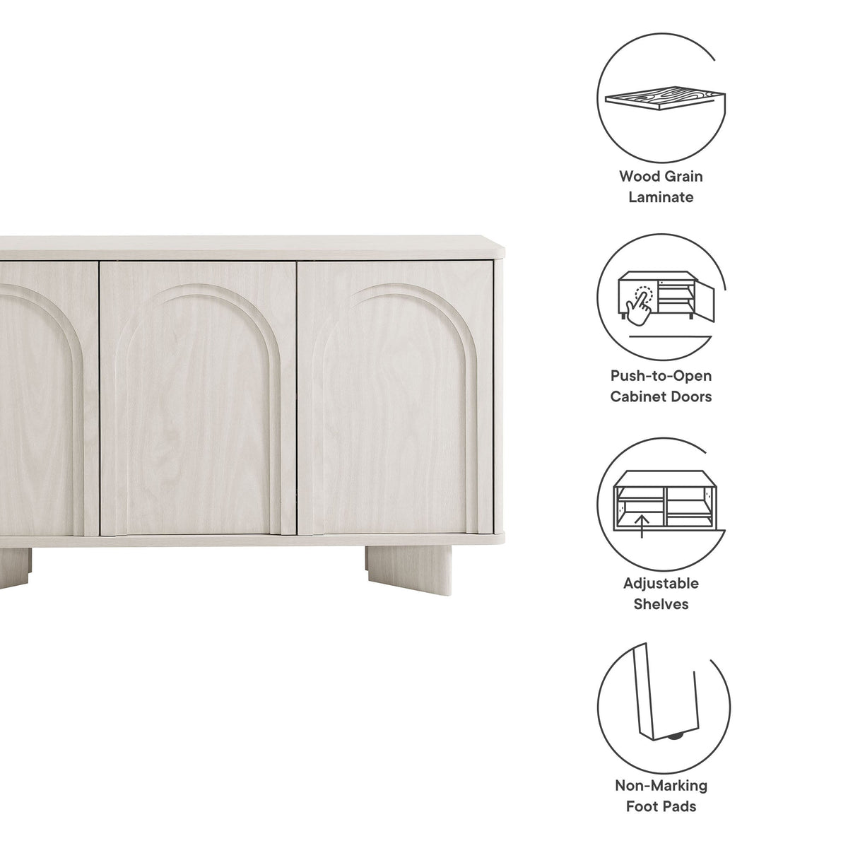 Flux Arched 3-Door Sideboard in light wood laminate with arched doors, 3-door buffet on Tampa Home & Garden Store