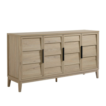 Sinya 4-Door Sideboard in natural oak finish with four panel doors and tapered legs on Tampa Home & Garden Store