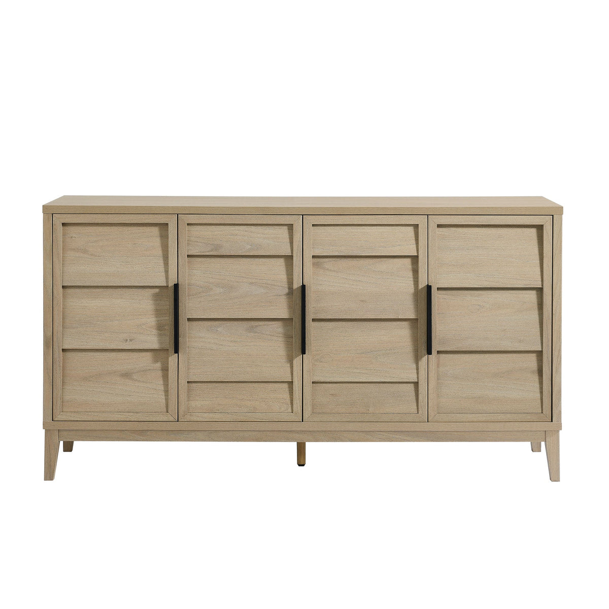 Sinya 4-Door Sideboard in light oak finish; 4 panel doors, black hardware, buffet storage on Tampa Home & Garden Store