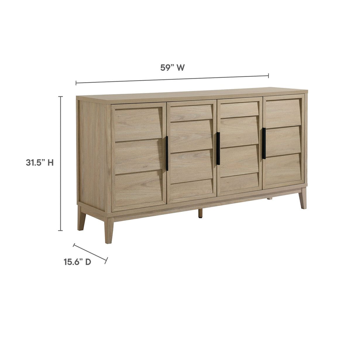 Sinya 4-Door Sideboard by Modway in natural oak finish with four doors and black bar pulls on Tampa Home & Garden Store