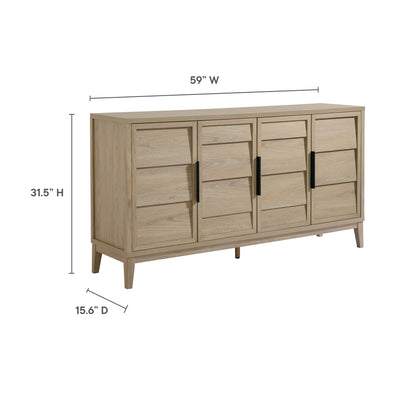 Sinya 4-Door Sideboard by Modway in natural oak finish with four doors and black bar pulls on Tampa Home & Garden Store